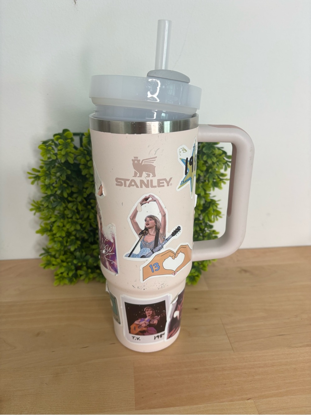 Stanley Light Pink Insulated Travel Mug with Handle and Straw -Swifty Stickers
